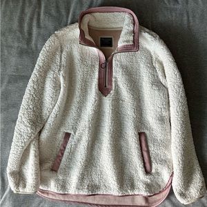 Abercrombie & Fitch Ivory Sherpa Quarter Zip Pullover Sweatshirt L